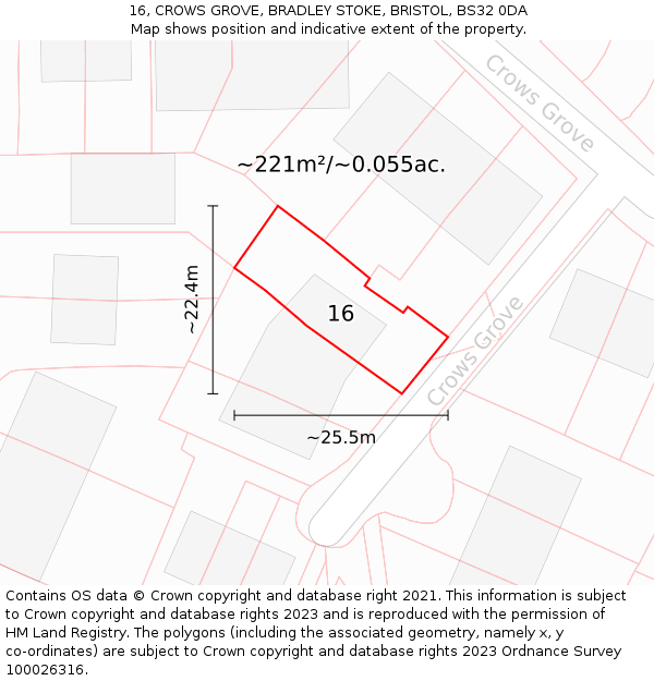 16, CROWS GROVE, BRADLEY STOKE, BRISTOL, BS32 0DA: Plot and title map