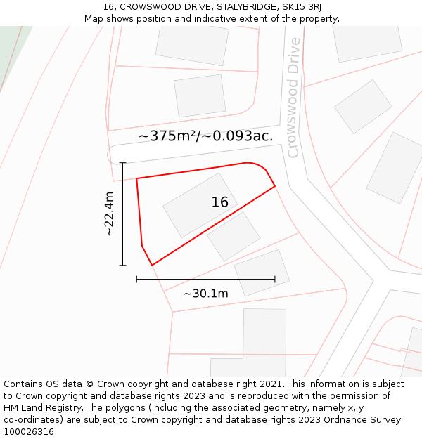 16, CROWSWOOD DRIVE, STALYBRIDGE, SK15 3RJ: Plot and title map