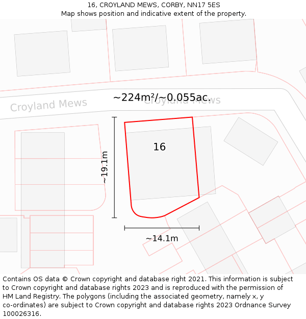 16, CROYLAND MEWS, CORBY, NN17 5ES: Plot and title map
