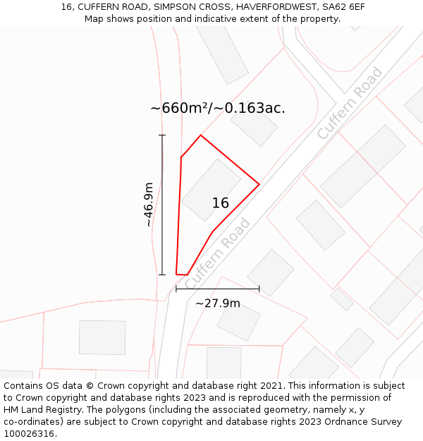 16, CUFFERN ROAD, SIMPSON CROSS, HAVERFORDWEST, SA62 6EF: Plot and title map