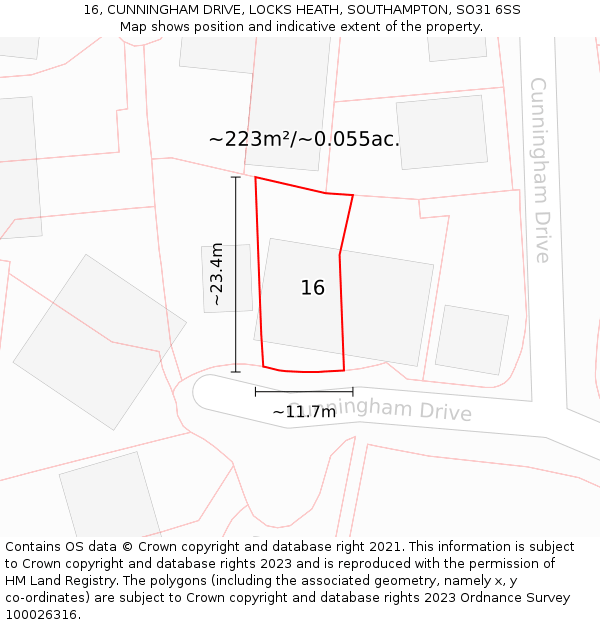 16, CUNNINGHAM DRIVE, LOCKS HEATH, SOUTHAMPTON, SO31 6SS: Plot and title map