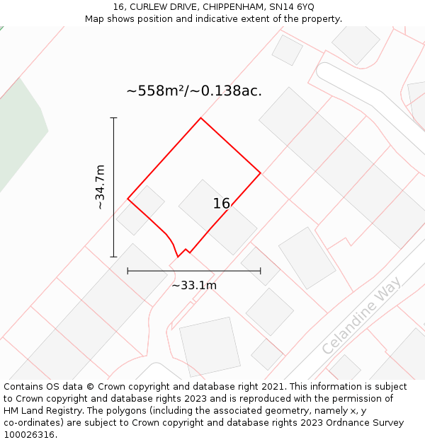 16, CURLEW DRIVE, CHIPPENHAM, SN14 6YQ: Plot and title map