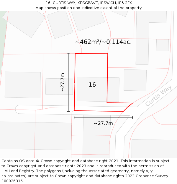 16, CURTIS WAY, KESGRAVE, IPSWICH, IP5 2FX: Plot and title map