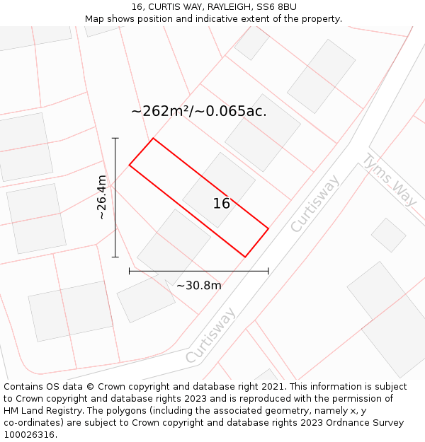 16, CURTIS WAY, RAYLEIGH, SS6 8BU: Plot and title map