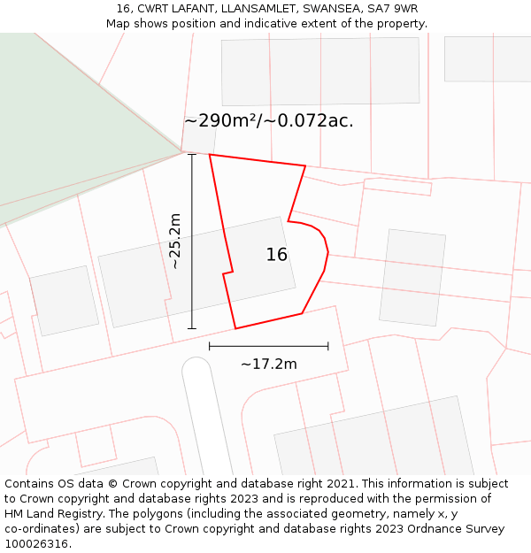 16, CWRT LAFANT, LLANSAMLET, SWANSEA, SA7 9WR: Plot and title map