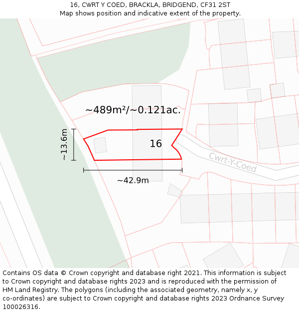 16, CWRT Y COED, BRACKLA, BRIDGEND, CF31 2ST: Plot and title map