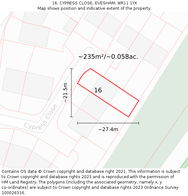 16, CYPRESS CLOSE, EVESHAM, WR11 1YX: Plot and title map