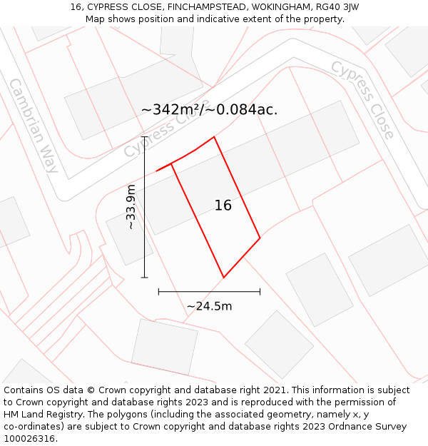 16, CYPRESS CLOSE, FINCHAMPSTEAD, WOKINGHAM, RG40 3JW: Plot and title map