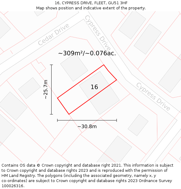 16, CYPRESS DRIVE, FLEET, GU51 3HF: Plot and title map