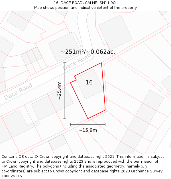 16, DACE ROAD, CALNE, SN11 9QL: Plot and title map