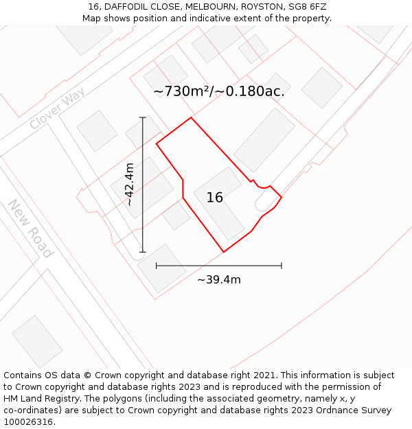 16, DAFFODIL CLOSE, MELBOURN, ROYSTON, SG8 6FZ: Plot and title map