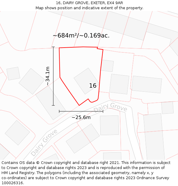 16, DAIRY GROVE, EXETER, EX4 9AR: Plot and title map