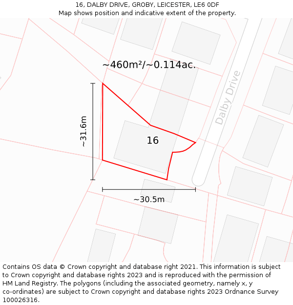 16, DALBY DRIVE, GROBY, LEICESTER, LE6 0DF: Plot and title map