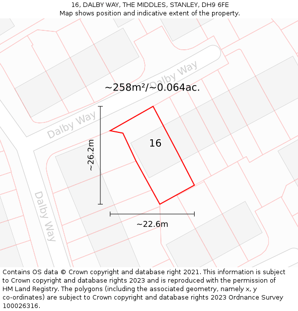 16, DALBY WAY, THE MIDDLES, STANLEY, DH9 6FE: Plot and title map