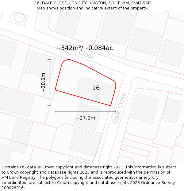 16, DALE CLOSE, LONG ITCHINGTON, SOUTHAM, CV47 9SE: Plot and title map