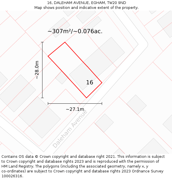 16, DALEHAM AVENUE, EGHAM, TW20 9ND: Plot and title map