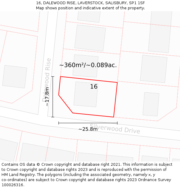 16, DALEWOOD RISE, LAVERSTOCK, SALISBURY, SP1 1SF: Plot and title map
