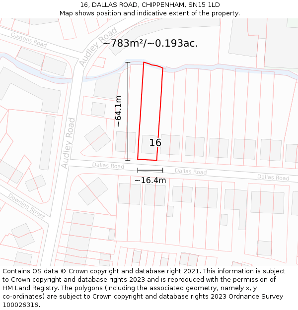 16, DALLAS ROAD, CHIPPENHAM, SN15 1LD: Plot and title map