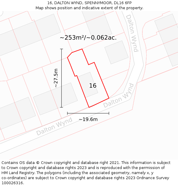 16, DALTON WYND, SPENNYMOOR, DL16 6FP: Plot and title map
