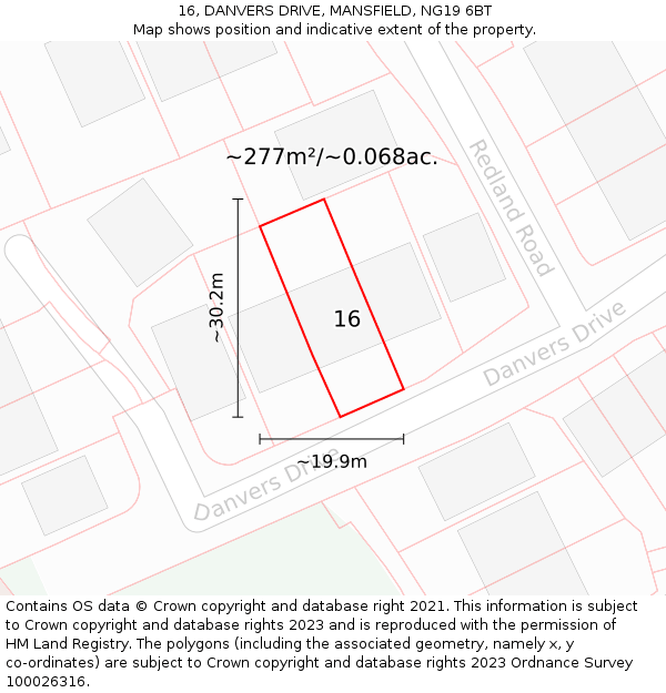 16, DANVERS DRIVE, MANSFIELD, NG19 6BT: Plot and title map
