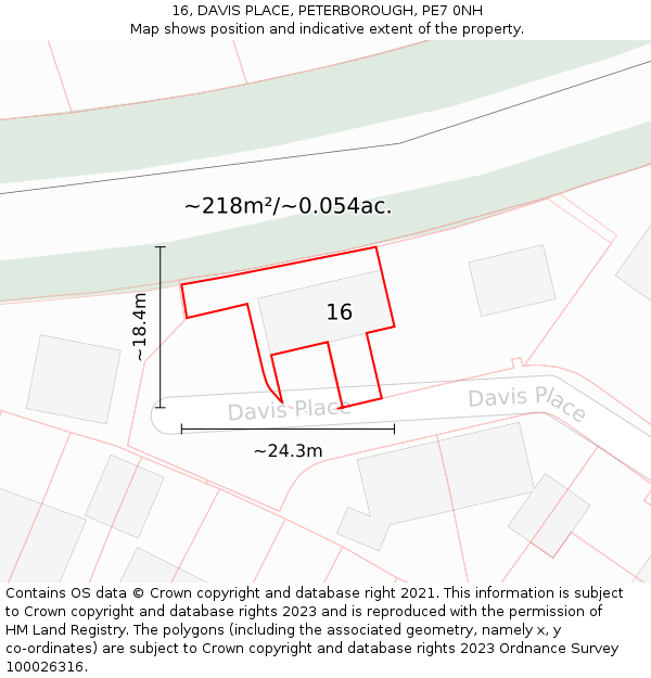 16, DAVIS PLACE, PETERBOROUGH, PE7 0NH: Plot and title map