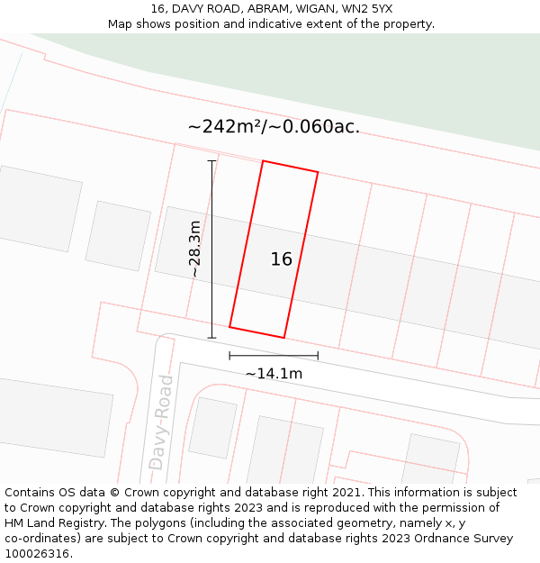 16, DAVY ROAD, ABRAM, WIGAN, WN2 5YX: Plot and title map