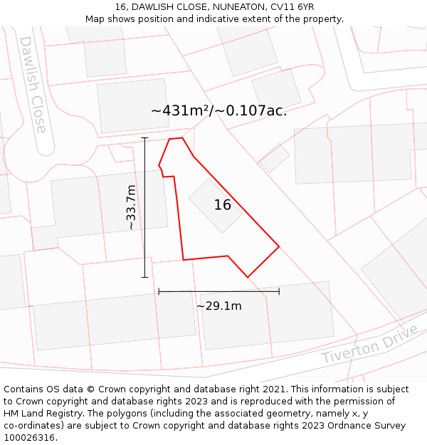 16, DAWLISH CLOSE, NUNEATON, CV11 6YR: Plot and title map