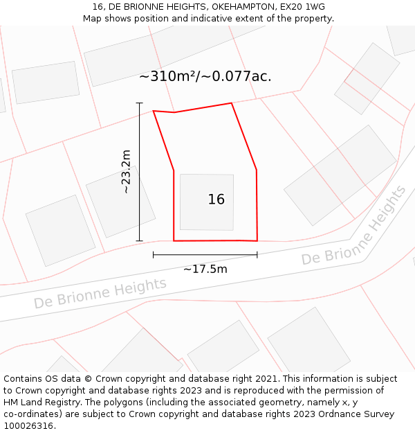 16, DE BRIONNE HEIGHTS, OKEHAMPTON, EX20 1WG: Plot and title map