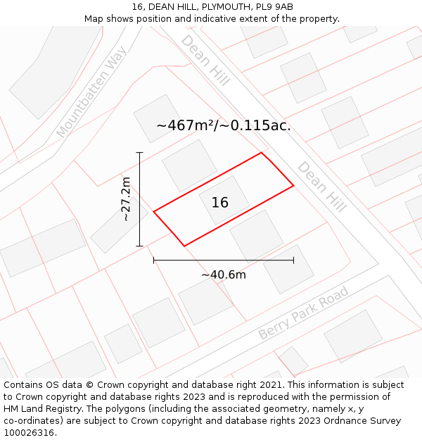 16, DEAN HILL, PLYMOUTH, PL9 9AB: Plot and title map