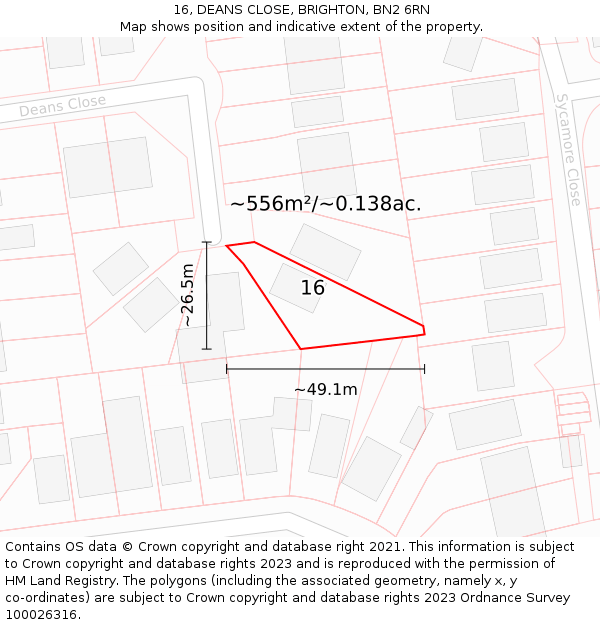 16, DEANS CLOSE, BRIGHTON, BN2 6RN: Plot and title map