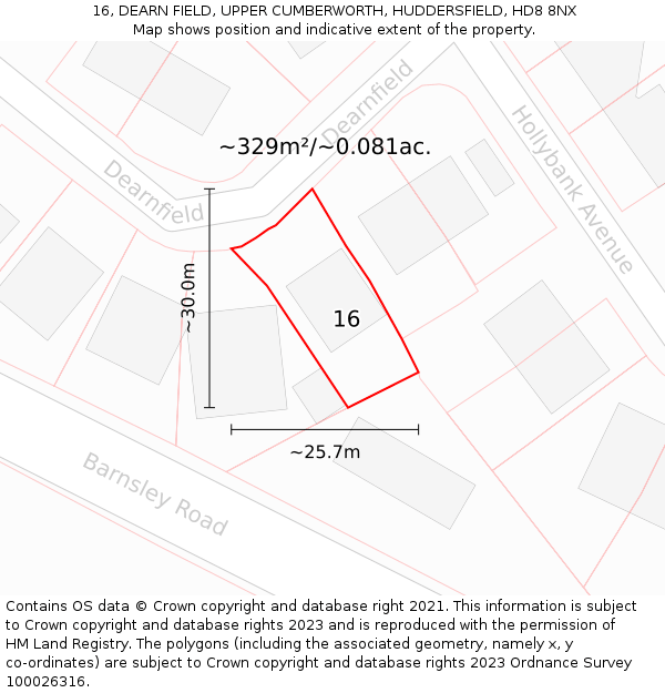 16, DEARN FIELD, UPPER CUMBERWORTH, HUDDERSFIELD, HD8 8NX: Plot and title map