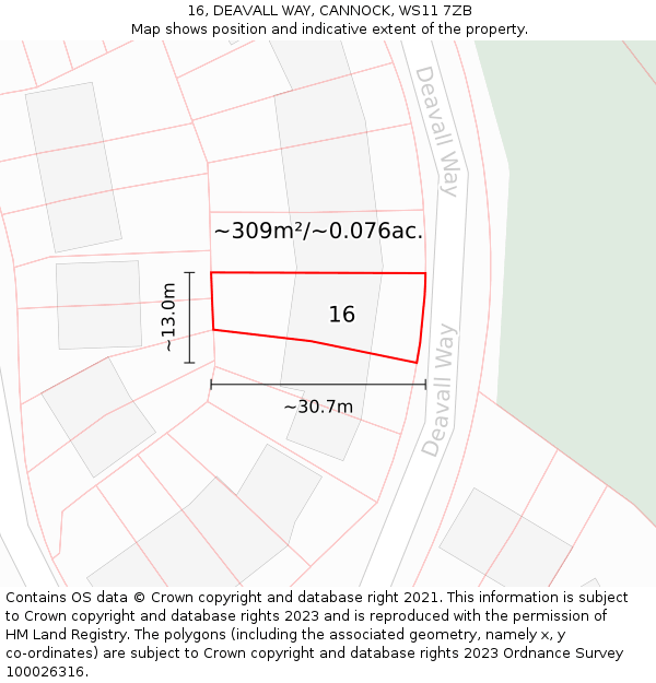 16, DEAVALL WAY, CANNOCK, WS11 7ZB: Plot and title map