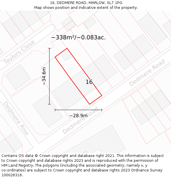 16, DEDMERE ROAD, MARLOW, SL7 1PG: Plot and title map
