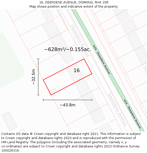 16, DEEPDENE AVENUE, DORKING, RH4 1SR: Plot and title map