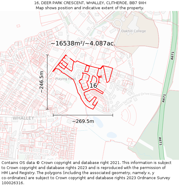 16, DEER PARK CRESCENT, WHALLEY, CLITHEROE, BB7 9XH: Plot and title map