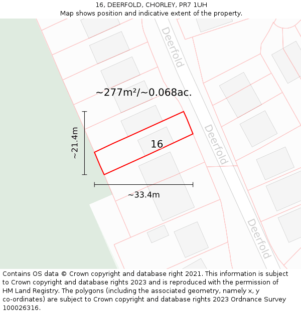 16, DEERFOLD, CHORLEY, PR7 1UH: Plot and title map
