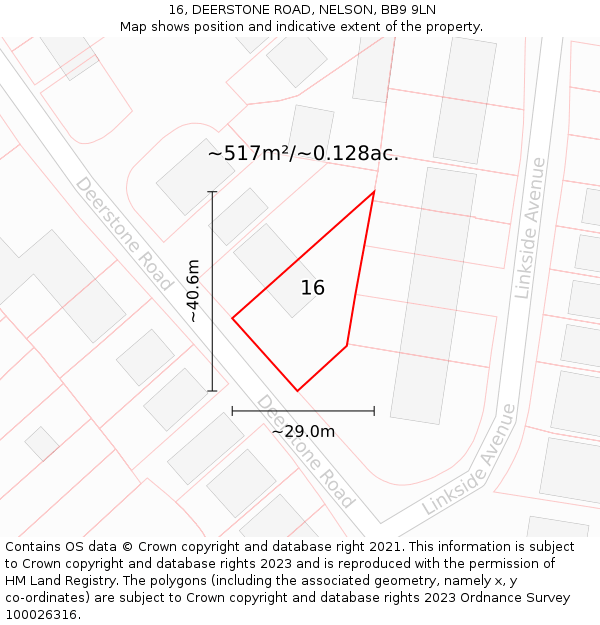 16, DEERSTONE ROAD, NELSON, BB9 9LN: Plot and title map