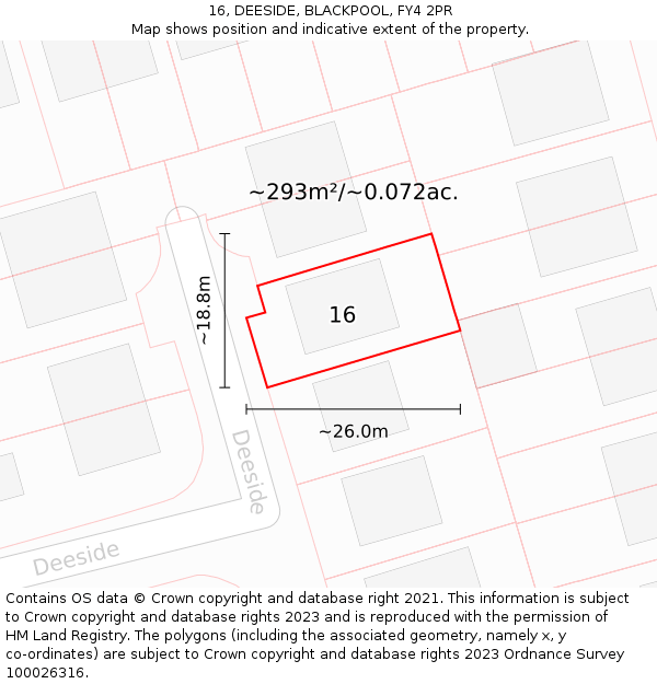 16, DEESIDE, BLACKPOOL, FY4 2PR: Plot and title map