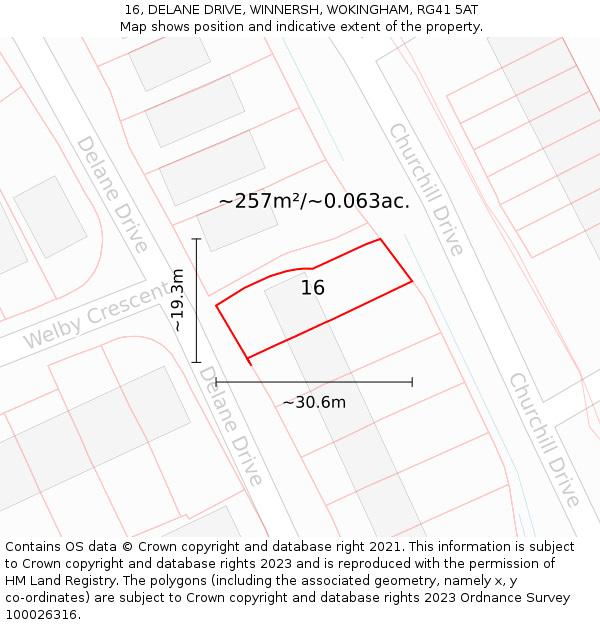 16, DELANE DRIVE, WINNERSH, WOKINGHAM, RG41 5AT: Plot and title map