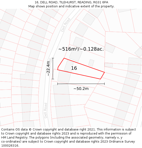 16, DELL ROAD, TILEHURST, READING, RG31 6PA: Plot and title map
