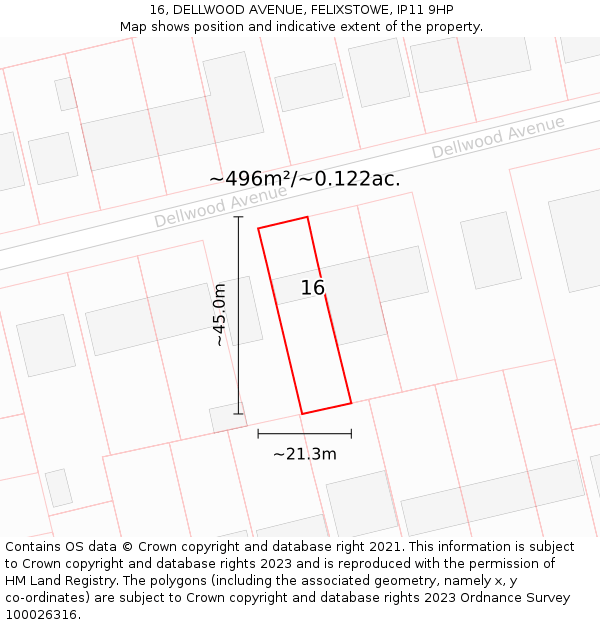16, DELLWOOD AVENUE, FELIXSTOWE, IP11 9HP: Plot and title map