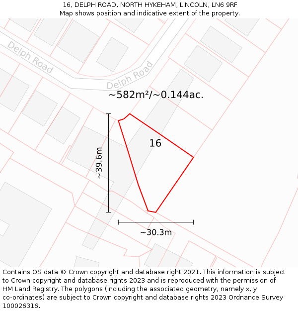 16, DELPH ROAD, NORTH HYKEHAM, LINCOLN, LN6 9RF: Plot and title map