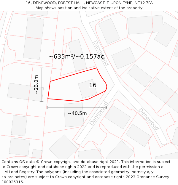 16, DENEWOOD, FOREST HALL, NEWCASTLE UPON TYNE, NE12 7FA: Plot and title map