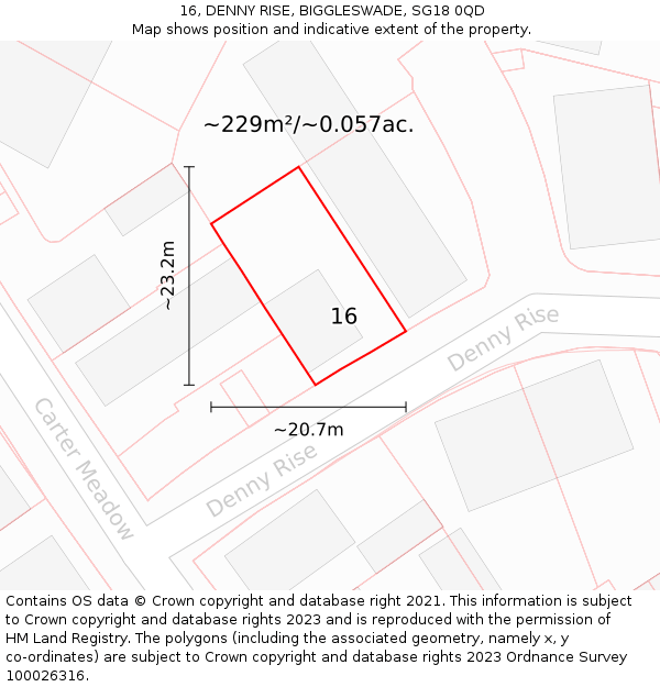 16, DENNY RISE, BIGGLESWADE, SG18 0QD: Plot and title map