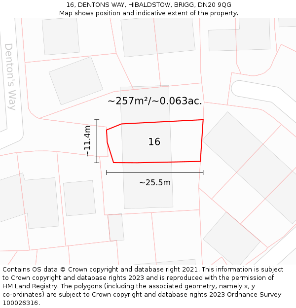 16, DENTONS WAY, HIBALDSTOW, BRIGG, DN20 9QG: Plot and title map