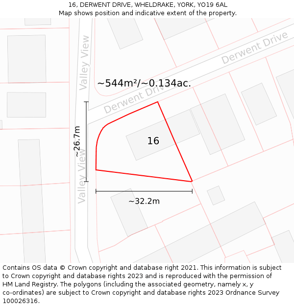 16, DERWENT DRIVE, WHELDRAKE, YORK, YO19 6AL: Plot and title map