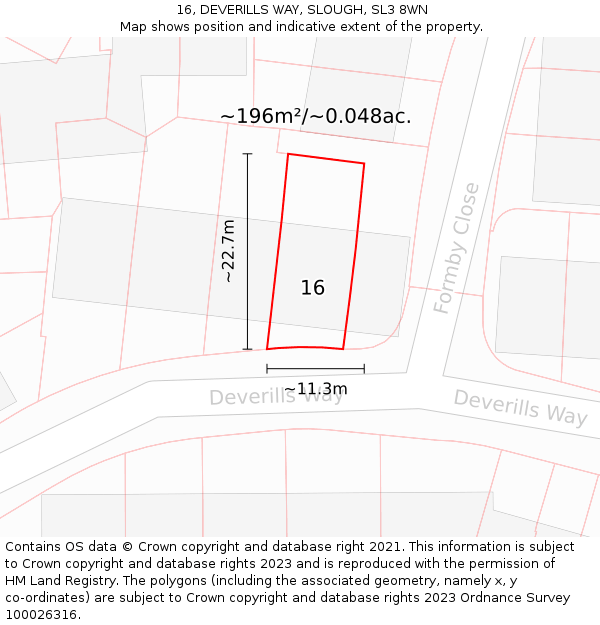 16, DEVERILLS WAY, SLOUGH, SL3 8WN: Plot and title map