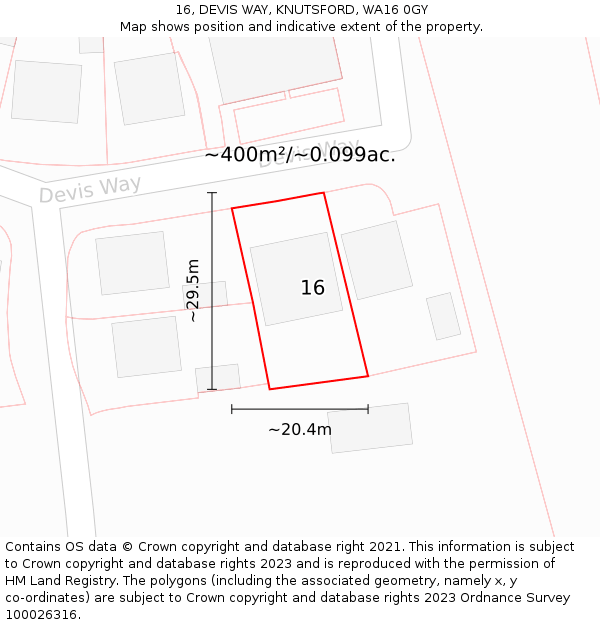 16, DEVIS WAY, KNUTSFORD, WA16 0GY: Plot and title map