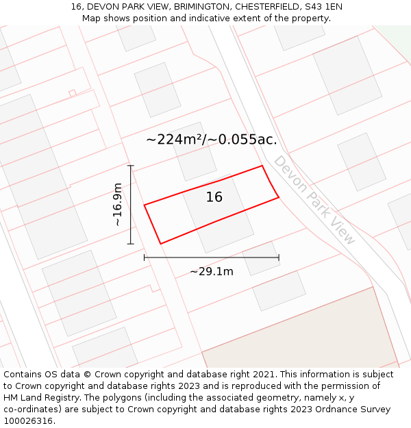 16, DEVON PARK VIEW, BRIMINGTON, CHESTERFIELD, S43 1EN: Plot and title map