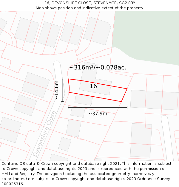 16, DEVONSHIRE CLOSE, STEVENAGE, SG2 8RY: Plot and title map